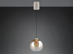 LED Pendelleuchte höhenverstellbar 1-flammig mit Glaskugel Bernstein, Ø 25cm