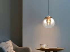 LED Pendelleuchte höhenverstellbar 1-flammig mit Glaskugel Bernstein, Ø 25cm