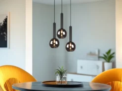 LED Pendelleuchte Industrial 3-flammig Rauchglas-Kugeln, Ø 45cm