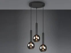 LED Pendelleuchte Industrial 3-flammig Rauchglas-Kugeln, Ø 45cm
