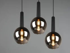 LED Pendelleuchte Industrial 3-flammig Rauchglas-Kugeln, Ø 45cm