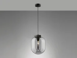 LED Pendelleuchte Industrial einflammig Rauchglas - Glaskugel, Ø 18cm