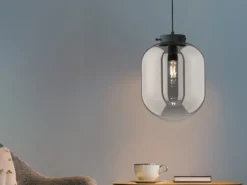 LED Pendelleuchte Industrial einflammig Rauchglas - Glaskugel, Ø 18cm