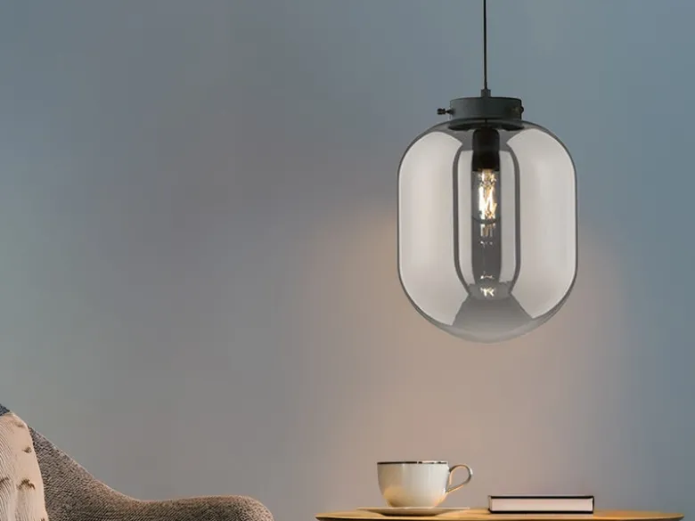 LED Pendelleuchte Industrial einflammig Rauchglas - Glaskugel, Ø 18cm