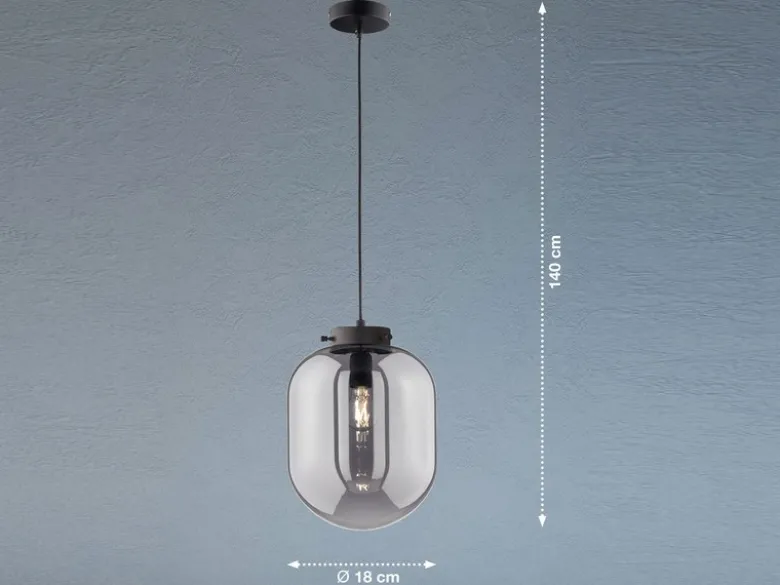 LED Pendelleuchte Industrial einflammig Rauchglas - Glaskugel, Ø 18cm