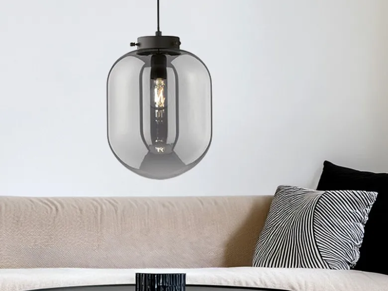 LED Pendelleuchte Industrial einflammig Rauchglas - Glaskugel, Ø 18cm