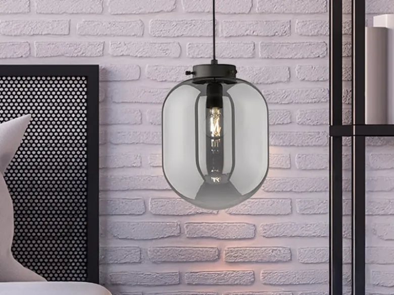 LED Pendelleuchte Industrial einflammig Rauchglas - Glaskugel, Ø 18cm