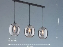 LED Pendelleuchte Industrial 3 flammig mit Rauchglas Glaskugeln - Länge 95cm