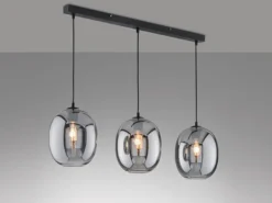 LED Pendelleuchte Industrial 3 flammig mit Rauchglas Glaskugeln - Länge 95cm