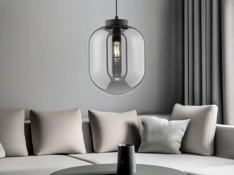 LED Pendelleuchte Industrial 1-flammig Rauchglas Glaskugel, Ø 24cm