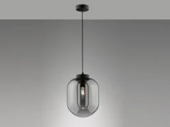 LED Pendelleuchte Industrial 1-flammig Rauchglas Glaskugel, Ø 24cm