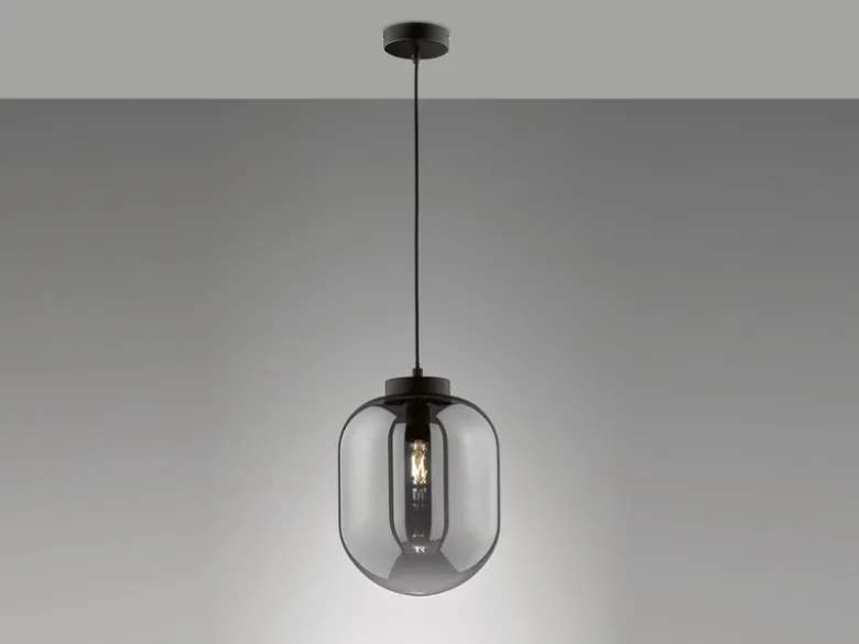 LED Pendelleuchte Industrial 1-flammig Rauchglas Glaskugel, Ø 24cm