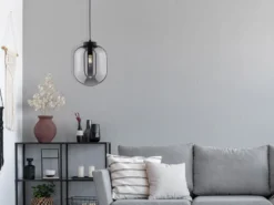 LED Pendelleuchte Industrial 1-flammig Rauchglas Glaskugel, Ø 24cm