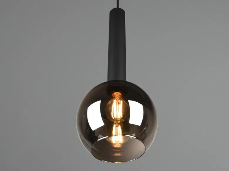 LED Pendelleuchte Industrial einflammig Rauchglas - Glaskugel, Ø 20cm