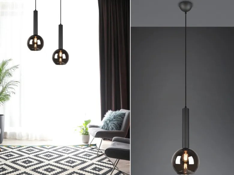 LED Pendelleuchte Industrial einflammig Rauchglas - Glaskugel, Ø 20cm
