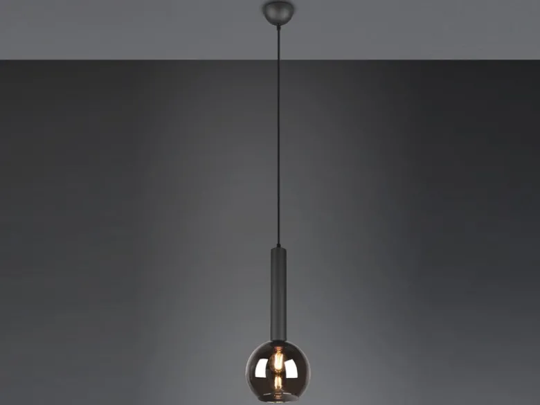 LED Pendelleuchte Industrial einflammig Rauchglas - Glaskugel, Ø 20cm