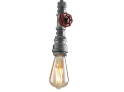 LED Pendelleuchte in Industrial Wasserrohr Optik Grau Antik, Höhe 120cm