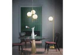 LED Pendelleuchte in Messing 3-flammig mit Glaskugeln Opal Weiß, Ø 40cm