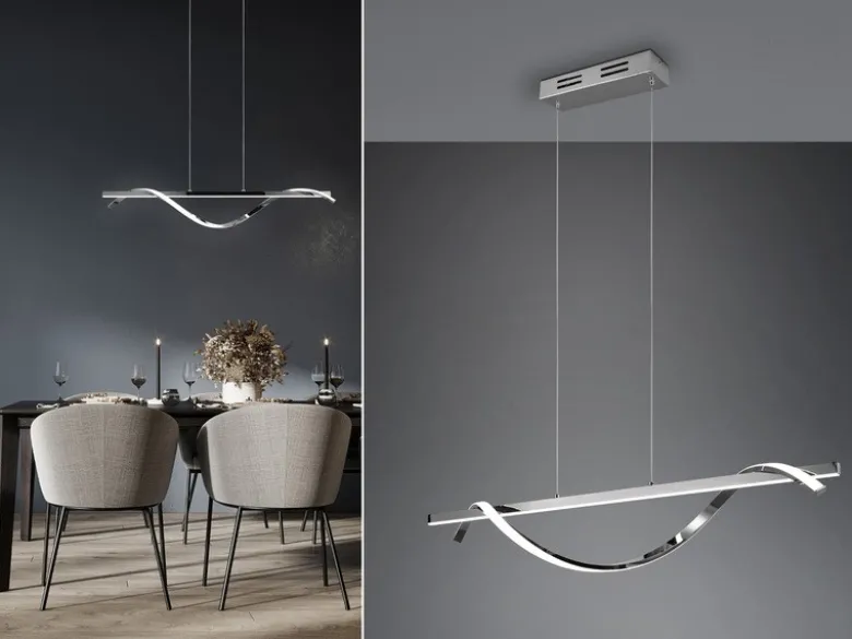 LED Pendelleuchte ISABEL Spirale in Chrom, 3 Stufen Dimmer, Breite 100cm