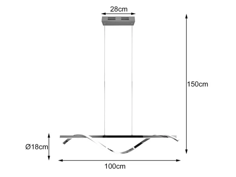 LED Pendelleuchte ISABEL Spirale in Chrom, 3 Stufen Dimmer, Breite 100cm