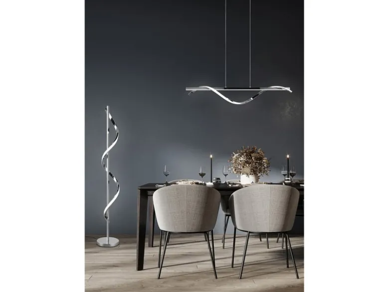 LED Pendelleuchte ISABEL Spirale in Chrom, 3 Stufen Dimmer, Breite 100cm