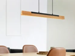 LED Pendelleuchte KERALA dimmbar Holzbrett naturbelassen, Breite 90cm