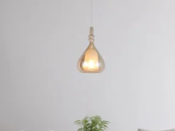 LED Pendelleuchte klein 1-flammig mit Glasschirm Bernsteinfarbig, Ø 16cm