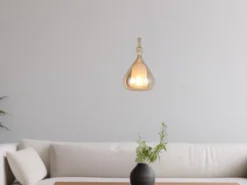 LED Pendelleuchte klein 1-flammig mit Glasschirm Bernsteinfarbig, Ø 16cm