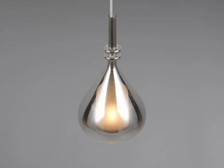 LED Pendelleuchte klein 1-flammig mit Rauchglas Chrom verspiegelt, Ø 16cm