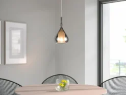 LED Pendelleuchte klein 1-flammig mit Rauchglas Chrom verspiegelt, Ø 16cm