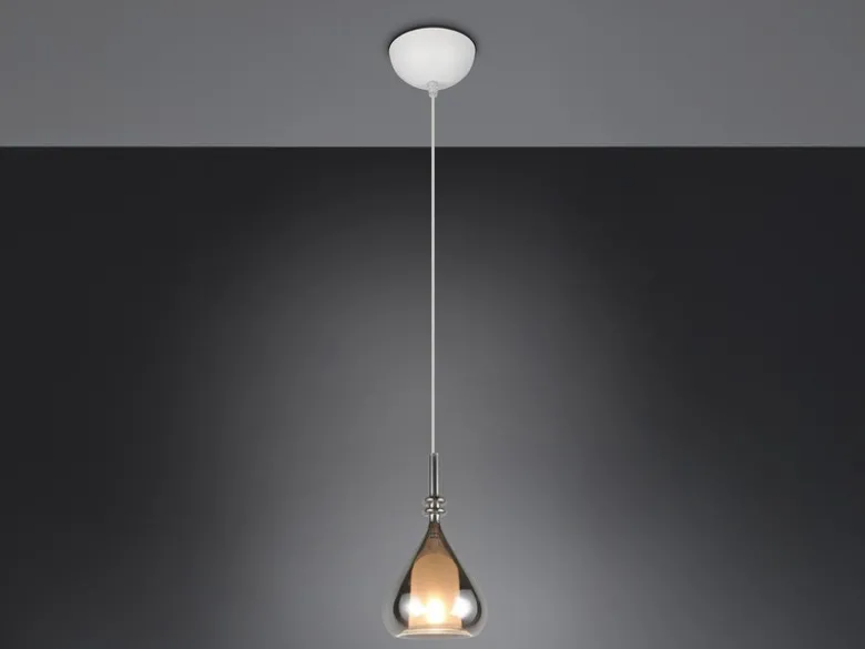 LED Pendelleuchte klein 1-flammig mit Rauchglas Chrom verspiegelt, Ø 16cm