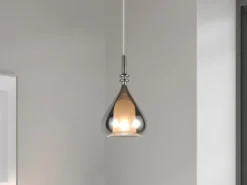 LED Pendelleuchte klein 1-flammig mit Rauchglas Chrom verspiegelt, Ø 16cm
