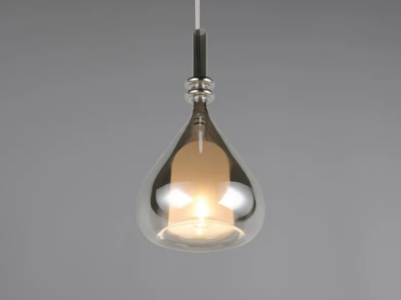 LED Pendelleuchte klein 1-flammig mit Rauchglas Chrom verspiegelt, Ø 16cm