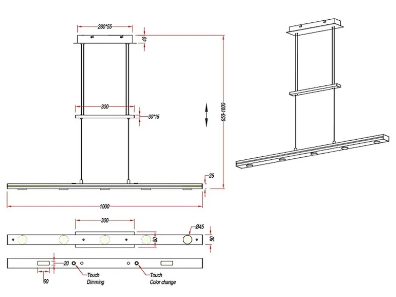 LED Pendelleuchte LACAL Silber dimmbar & höhenverstellbar, Breite 100cm