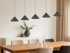 LED Pendelleuchte LAGUNA 5-flammig, höhenverstellbar, Schwarz, Breite 123cm