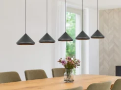 LED Pendelleuchte LAGUNA 5-flammig, höhenverstellbar, Schwarz, Breite 123cm