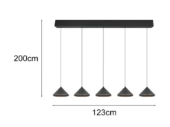 LED Pendelleuchte LAGUNA 5-flammig, höhenverstellbar, Schwarz, Breite 123cm