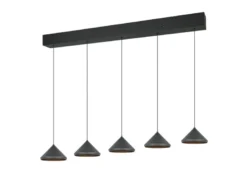 LED Pendelleuchte LAGUNA 5-flammig, höhenverstellbar, Schwarz, Breite 123cm