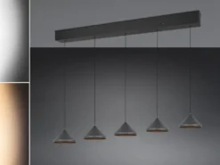 LED Pendelleuchte LAGUNA 5-flammig, höhenverstellbar, Schwarz, Breite 123cm