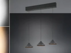 LED Pendelleuchte LAGUNA 3-flammig, höhenverstellbar, Schwarz, Breite 70cm