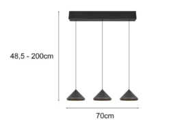 LED Pendelleuchte LAGUNA 3-flammig, höhenverstellbar, Schwarz, Breite 70cm