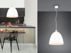 LED Pendelleuchte Lampenschirm Metall/Holz Weiß dimmbar, Ø 40cm