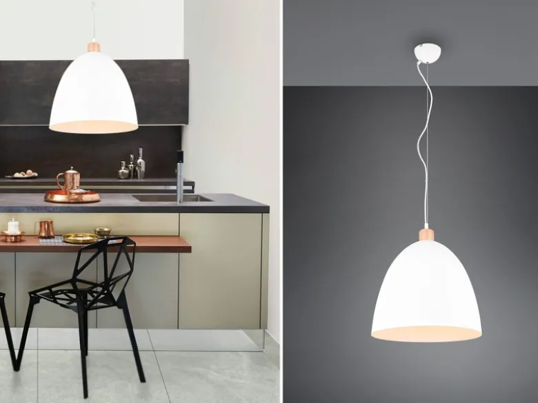 LED Pendelleuchte Lampenschirm Metall/Holz Weiß dimmbar, Ø 40cm
