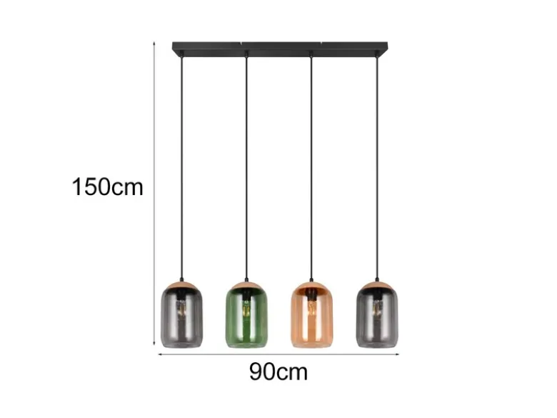 LED Pendelleuchte Lampenschirme bunt aus recyceltem Glas, Breite 90cm