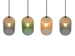 LED Pendelleuchte Lampenschirme bunt aus recyceltem Glas, Breite 90cm