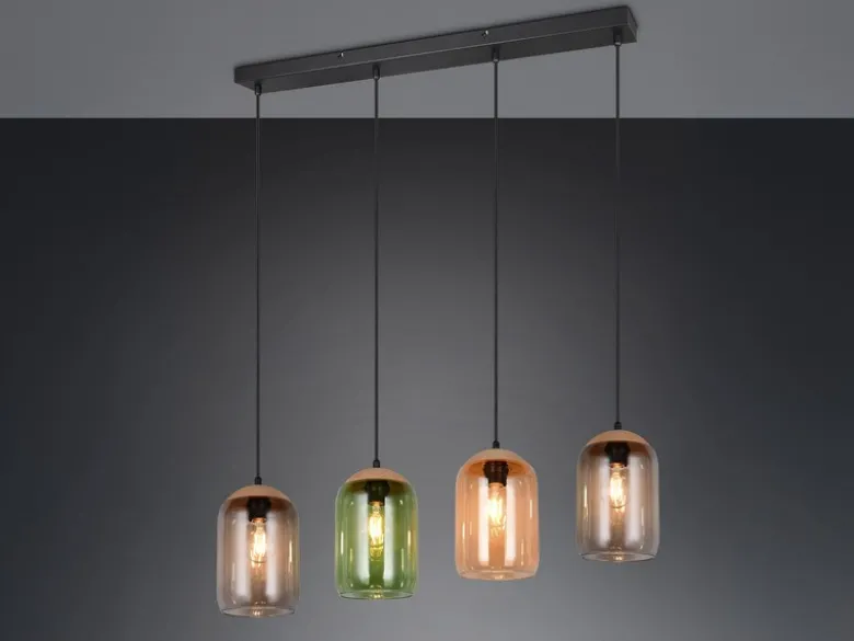 LED Pendelleuchte Lampenschirme bunt aus recyceltem Glas, Breite 90cm