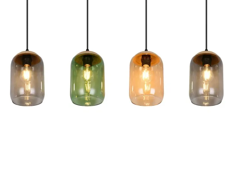 LED Pendelleuchte Lampenschirme bunt aus recyceltem Glas, Breite 90cm