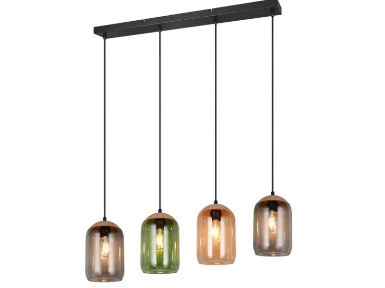 LED Pendelleuchte Lampenschirme bunt aus recyceltem Glas, Breite 90cm