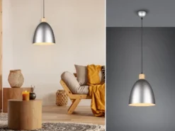 LED Pendelleuchte Lampenschirm Metall/Holz Silber Antik dimmbar, Ø 25cm