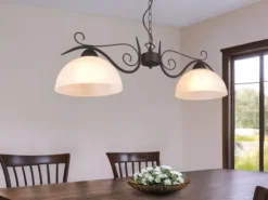 LED Pendelleuchte Landhausstil 2-flammig mit Glasschirmen Weiß, B: 82cm